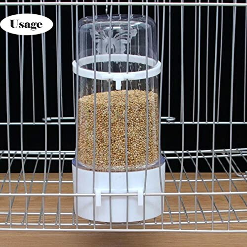 Bird cage seed feeder attached to cage bars.