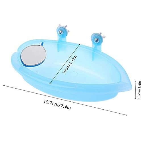 Blue plastic bathroom shelf with suction cups and dimensions