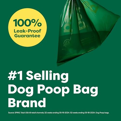 Advertisement for top-selling dog poop bags with leak-proof guarantee.