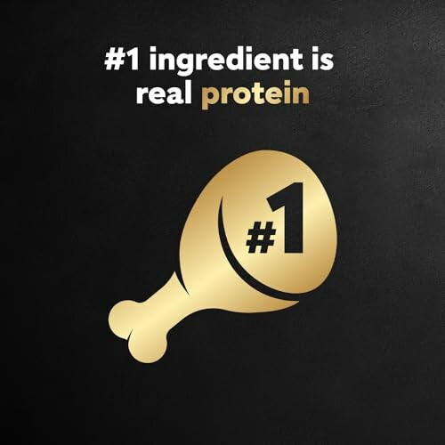 Gold drumstick icon with '#1 ingredient is real protein' text.