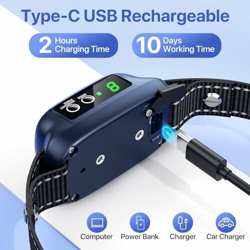 Type-C USB rechargeable device with charging time and working time details.